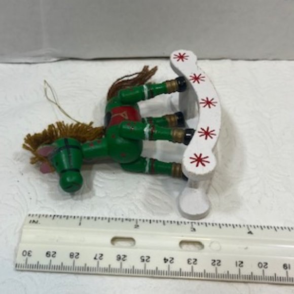 VTG Wooden Hand Painted Rocking Horse Hanging Christmas Tree Ornament 4" - Picture 3 of 10